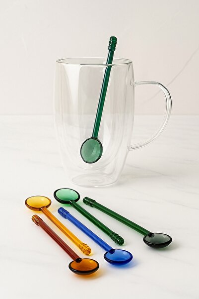 Porselen Diyarı مجموعة من 6 ملاعق قهوة مستديرة من الزجاج متعدد الألوان للآيس كريم