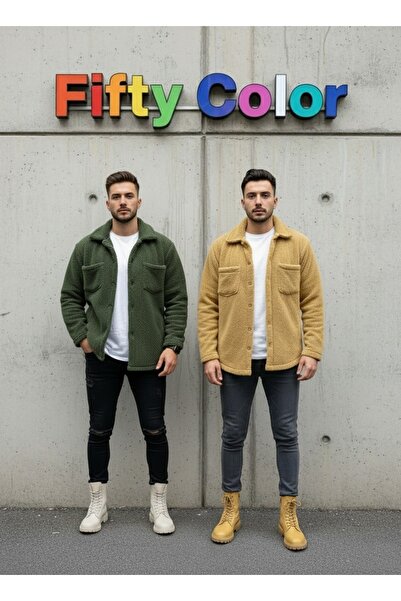 Fifty Color Unisex Tan and Khaki Plush Fleece Cardigan Shirt