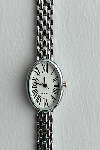 İnogge İnogge Silver Color Minimal Oval Glass Women's Watch with Band