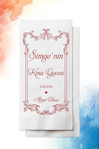 nna tasarım 50 Adet Gelin Figürlü Kişiye Özel Isim Baskılı Kına Peçetesi (P181-50)