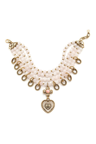Mon Reve Lovely Pembe Kuvars Doğal Taş Kalp Charm Abiye Kolye