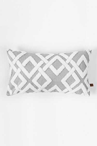 HAMUR Bohem Özel Tasarım Punch Panç Desen Dekoratif Dikdörtgen Kırlent Kılıfı Mila Gri