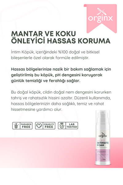 Orginx Çay Ağacı Formüllü Sıkılaştırıcı İntim Köpük – Genital Bölge Koku, Mantar ve Akıntı Karşıtı 150 ml