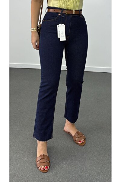 Narferita Juliet Lacivert Renk Yüksek Bel Slim Boyfit Jean