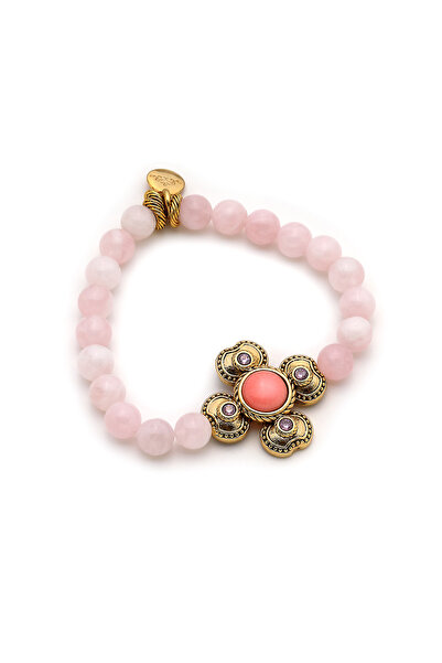Mon Reve Coral Mirage Pembe Kuvars Yonca Charm Doğaltaş Bilezik