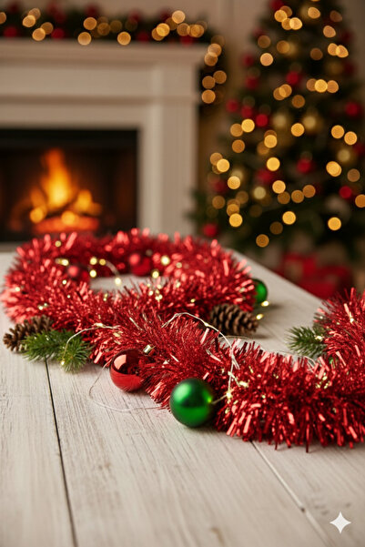 Deniz Party Store Ghirlanda de Anul Nou Ornament de copac cu sclipici Dimensiune medie 5 cm 2 m 2 buc Roșu