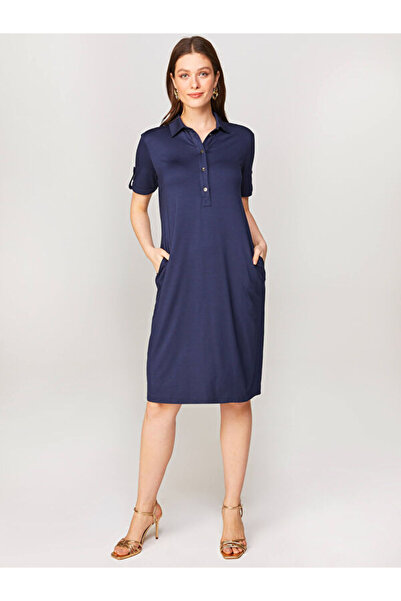 Faik Sönmez Kadın Lacivert Polo Yaka Elbise 00070