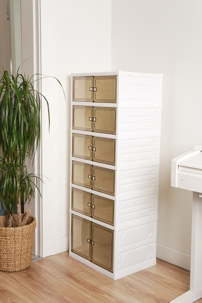 EVLE 6-Tier Foldable Shoe Rack, Modular Shoe Cabinet, Portable Organizer, White