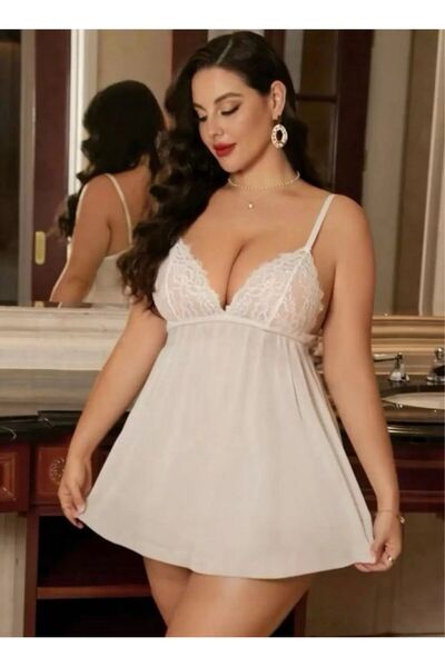 FUNTAZİ Plus Size Tulle Transparent Fancy Nightgown