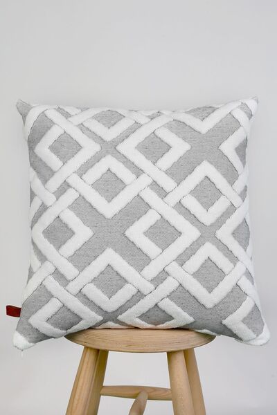 HAMUR Bohem Özel Tasarım Punch Panç Desen Dekoratif Kırlent Kılıfı Mila Gri