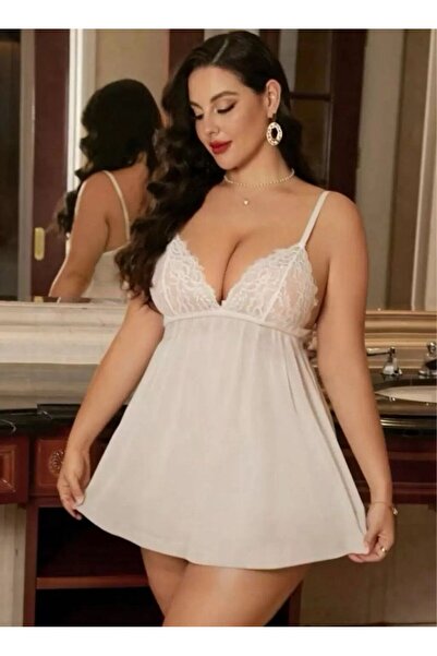 CindiyCurve Low-Cut Detail Transparent Tulle Nightgown