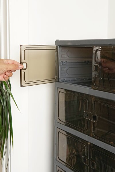 EVLE 6 Katlı Katlanabilir Ayakkabılık, Modüler Ayakkabı Dolabı, Portatif Düzenleyici,Antrasit