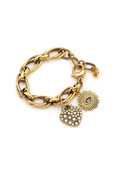 Mon Reve Seraph Altın Kaplama Kalp, Güneş Charm Zincir Bilezik