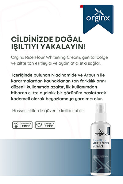 Orginx Genital Bölge ve Cilt Beyazlatıcı, Ton Eşitleyici Leke Kremi Niacinamide & Arbutin 100 ml