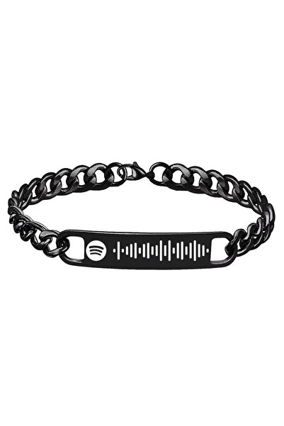 Takı Dükkanı Spotify Şarkı Kodlu Siyah Çelik Erkek Bileklik Ack06isyhc