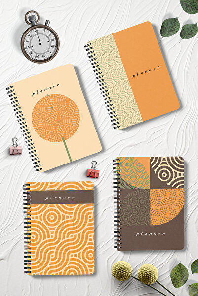 Apeirona Kareli Defter Seti | 4 Defter | Oval Köşeli | A5 | Çelik Spiralli | 90x4 - 360Sayfa