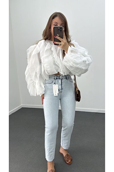 Narferita Juliet Açık Renk Yüksek Bel Slim Boyfit Jean