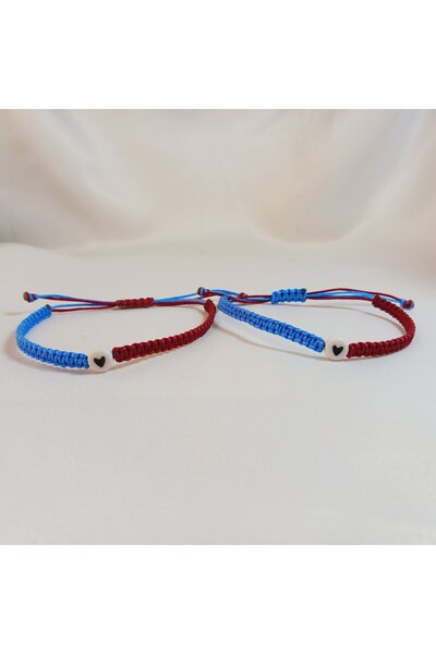 Crystal Atelier Burgundy Blue Heart Handmade Macrame Bracelet – Adjustable Gi...