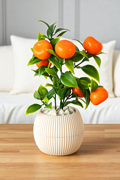 ALSHOP Lüks Saksıda Taşlı Yapay Çiçek Meyve Demeti Ağacı Mandalina