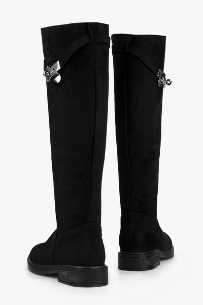 Shoeberry Dámské semišové boty Titan Black s přezkou na plochém podpatku Černé semišové