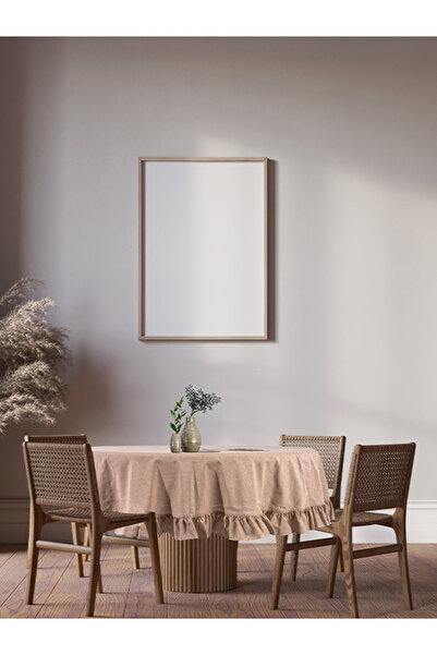 fersuay غطاء طاولة من قماش بيج بولدان الطبيعي ذو حواف مكشكشة