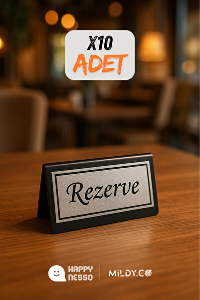 Happynesso Masa Yazısı Serisinden SİYAH Pleksi Üstü TEK Yön SİLVER Metal "REZERVE" - 100 Mm X 50 Mm - 10 Adet