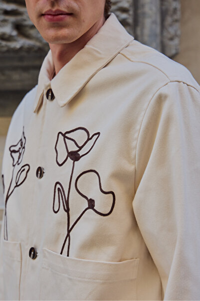 Danger Ανδρικό μπουφάν με λουλουδάτο σχέδιο εκρού