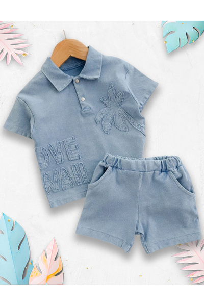 MÇ FAMİLY STORe Summer Baby Boy Polo Collar T-Shirt and Shorts Palm Pattern Shorts Track Suits