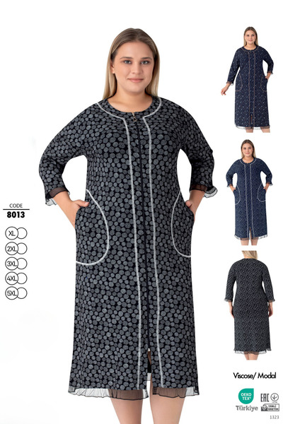 ROMEO LİFE Women's Plus Size Viscose Modal Fabric Patterned Zipper Dress 8013