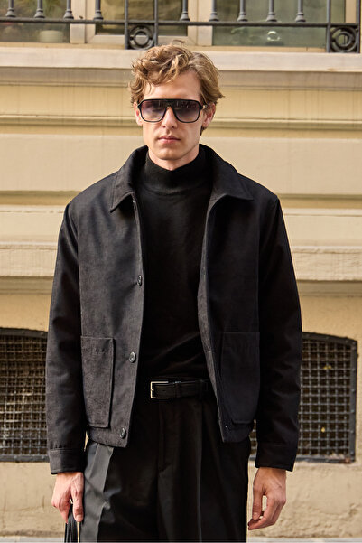 Danger Erkek Süet Kapitoneli Mont Ceket Siyah