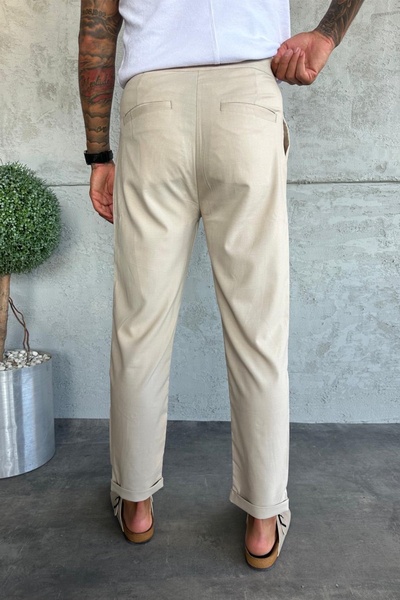 MADZEYMODA Men's Regular Fit Pleated Beige Fabric Trousers Ke-1046