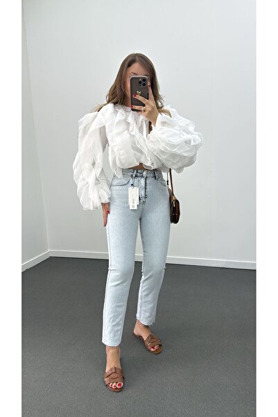 Narferita Juliet Açık Renk Yüksek Bel Slim Boyfit Jean