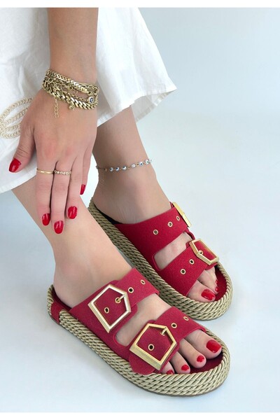 Lisinya İces Red Nubuck Slippers - Tygoo