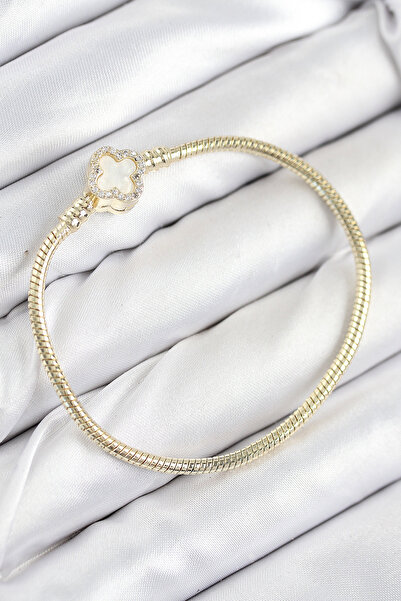 Lisinya Brass Charm Zircon Stone Clover Model Gold Color Women's Bracelet - T...