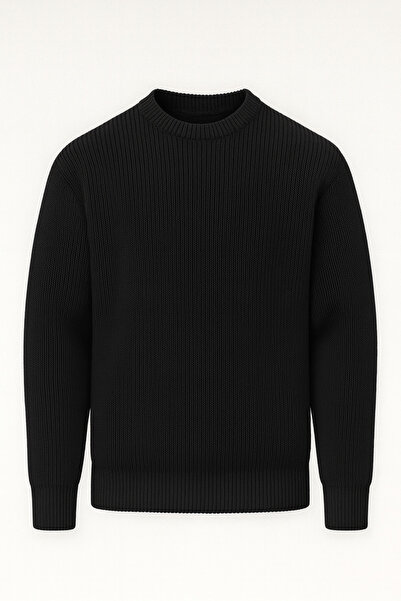 Valiberta Pilar Oversize Селонік Плетений Велосипедний Воротник Чоловічий Трикотажний Светр - Чорний