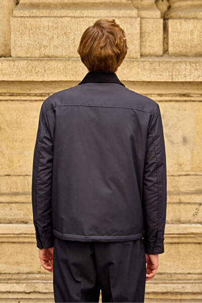 Danger Ανδρικό παλτό με γιακά με αντίθεση Navy Blue