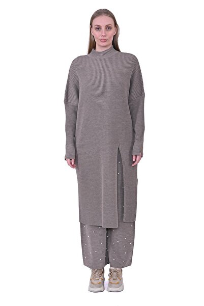 Invee Розріз вовняна туніка темно-бежева