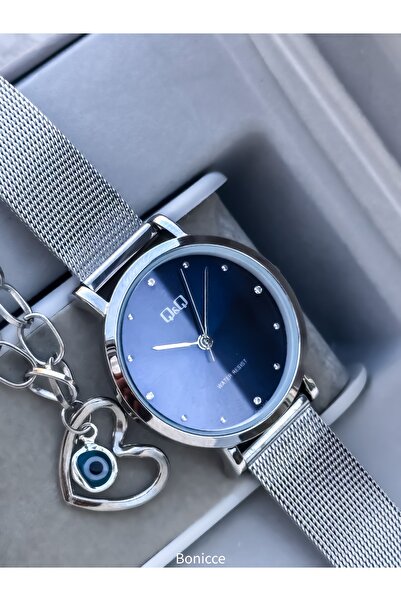 Q&Q Steel Mesh Strap, Waterproof, Silver Color Women's Wristwatch+bracelet