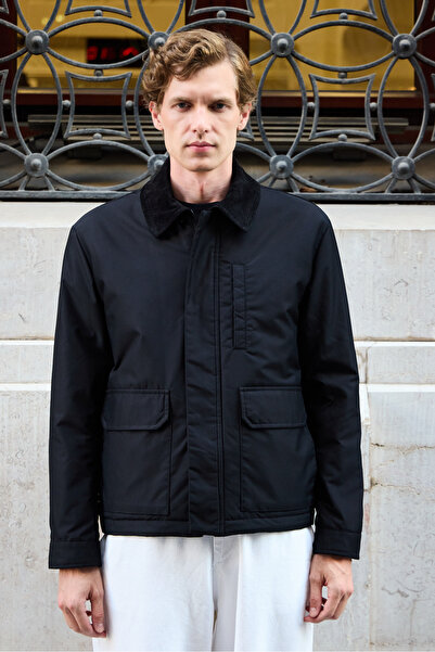 Danger Erkek Kontrast Yakalı Mont Ceket Siyah