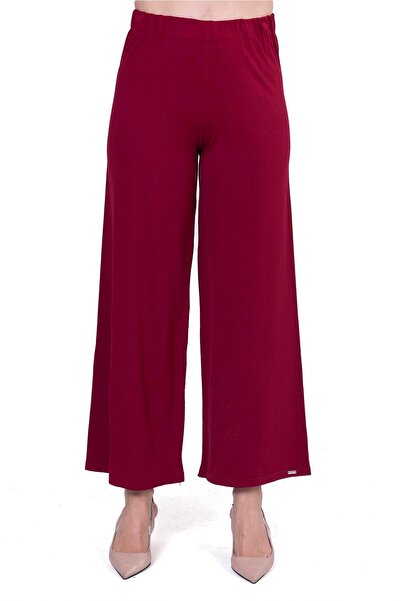 Invee Straight Leg Knitwear Trousers Claret Red