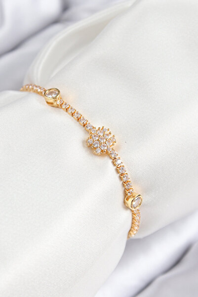 Lisinya Brass Zircon Stone Snowflake Model Gold Color Women's Bracelet with L...