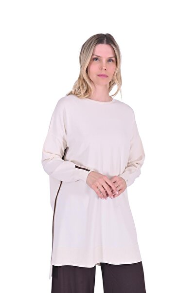 Invee Oversize Color Detailed Knitwear Tunic Vanilla
