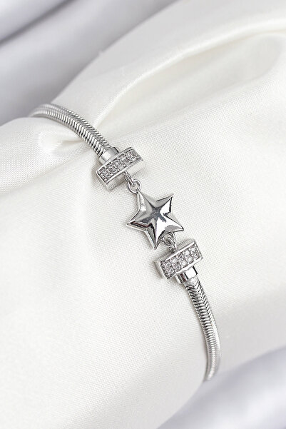 Lisinya سوار نسائي من النحاس والزركون موديل كلوفر فضي اللون - TYGOO