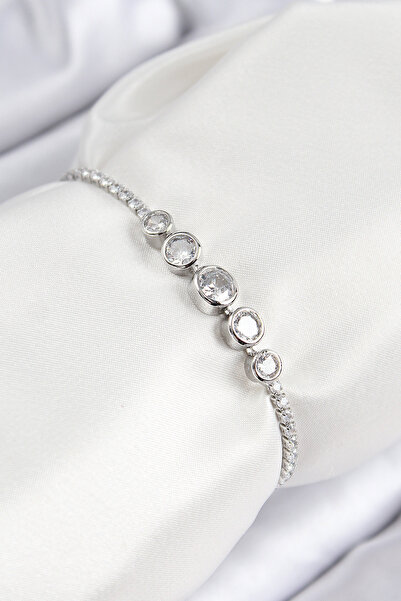 Lisinya Brass Zircon Stone Row Circle Model Silver Color Women's Bracelet wit...