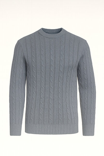 Valiberta Чоловічий трикотажний светр - з плетеним коміром, велосипедним коміром, димчастого кольору