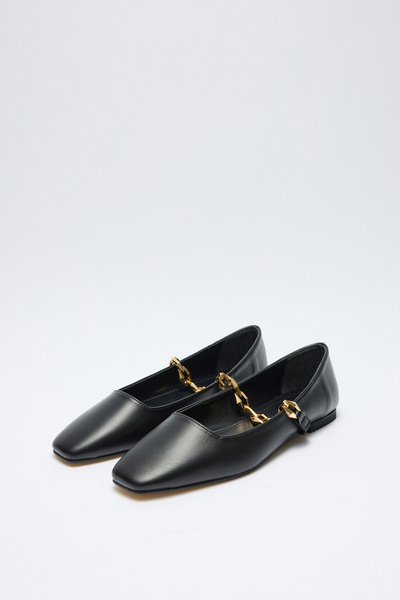 LUTVELIZADE Babet 2521 - Parlak Zincir Detaylı Siyah Kadın Babet