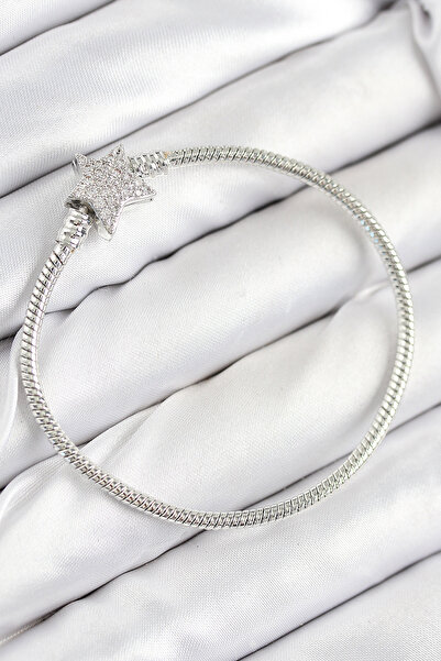 Lisinya سوار نسائي من النحاس مرصع بحجر الزركون موديل نجمة فضية اللون - TYGOO