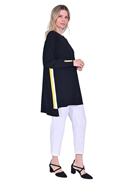 Invee Oversize Color Detailed Knitwear Tunic Black