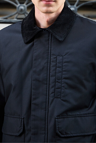 Danger Erkek Kontrast Yakalı Mont Ceket Siyah