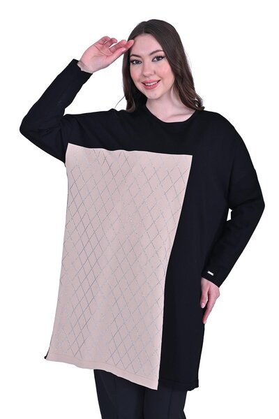 Invee Baklava Stone Knitwear Tunic Black